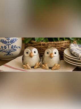 Vintage 1978 Fitz and Floyd Spotted Owl Salt Pepper Shakers Hand-Painted Japan